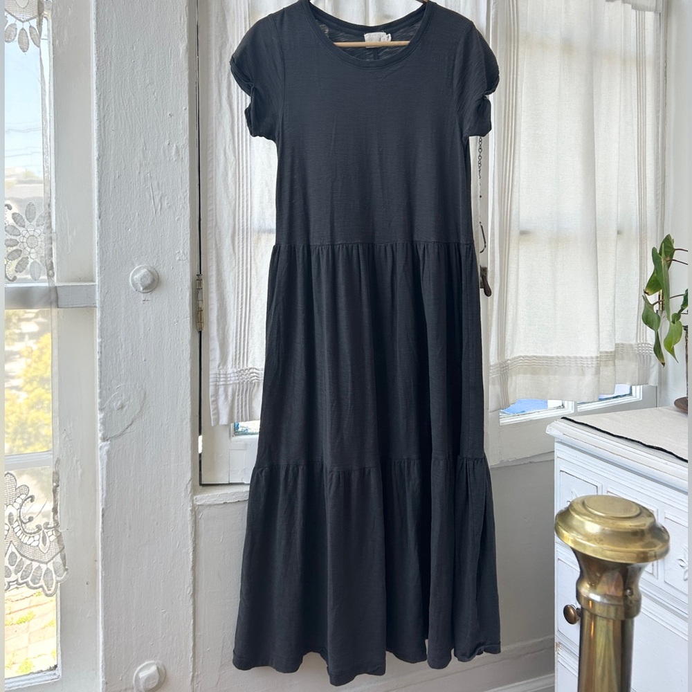 Nation Ltd 100% Cotton Tiered Ruffle Midi Summer Dress XS Womens Charcoal Gray